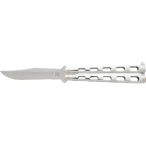 Bear & Son SS114 Butterfly Knife 3.625" Clip Point 440 Bead Blasted Blade Stainless Steel Handle Stainless