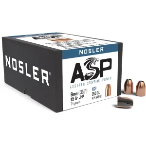 Nosler ASP (Assured Stopping Power) 9mm Luger, 38 Super (355 Diameter) Bullets 115 Grain Jacketed Hollow Point Box of 250