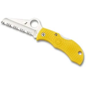 Spyderco Manbug Rescue Salt Pocket Knife 1.9" Fully Serrated Sheepsfoot H-2 Satin Blade Fiberglass Reinforced Nylon (FRN) Handle Yellow