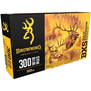 Browning BXS 300 Winchester Magnum Ammo 180 Grain Browning Solid Expansion Polymer Tip (BXS) Polymer Tip Lead Free Box of 20