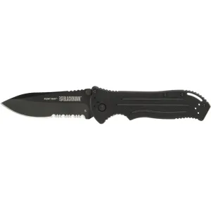 BLACKHAWK! Point Man Assisted Opening Pocket Knife 3.31" Partially Serrated Drop Point D2 Black PVD Blade G-10 Handle Black