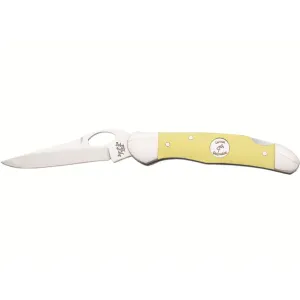 Bear & Son Cowhand Pocket Knife 2.875" Drop Point 1095 Satin Blade Delrin Handle Yellow