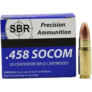 SBR 458 Socom Ammo 350 Grain Full Metal Jacket Box of 20