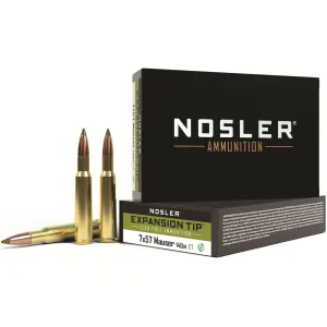 Nosler E-Tip 7x57mm Mauser (7mm Mauser) Ammo 140 Grain Expansion Tip (E-Tip) Polymer Tip Lead Free Box of 20