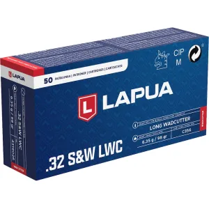 Lapua 32 S&W Long Ammo 98 Grain Wadcutter Box of 50