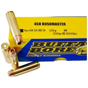 Buffalo Bore 450 Bushmaster Ammo 250 Grain Jacketed Hollow Point Box of 20
