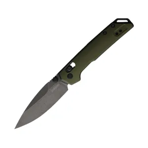 Kershaw Mini Iridium Pocket Knife 3" Spear Point D2 Black Stonewash Blade Aluminum Handle OD Green