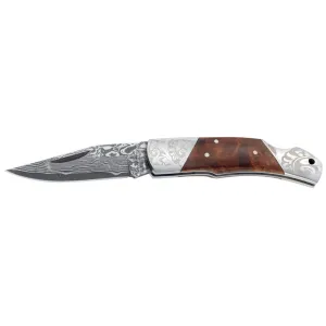 Boker Knives Duke Pocket Knife 2.5" Clip Point Damascus Blade Burl Wood Handle Brown