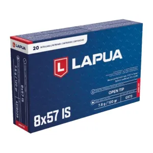 Lapua 8x57mm IS Ammo 120 Grain Open Tip Box of 20