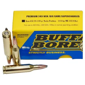 Buffalo Bore Supercharged 243 Winchester Ammo 100 Grain Nosler Partition Spitzer Box of 20