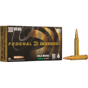 Federal Premium Gold Medal 300 Winchester Magnum Ammo 190 Grain Sierra MatchKing Jacketed Hollow Point Case of 200 (10 Boxes of 20)