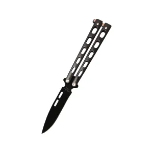 Bear & Son Black Butterfly Knife 3.375" Clip Point 1095 Black Blade Zinc Handle Black