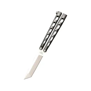 Bear & Son Armor Piercing Butterfly Knife 3.375" Tanto Point 440A Black TI Blade Zinc Handle Black