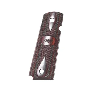 Kimber Elite Grips for 1911 Government, Commander Ambidextrous Safety Cut Laminate Ruby and Charcoal with Kimber Logo