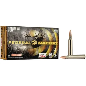 Federal Premium 300 Winchester Magnum Ammo 180 Grain Barnes Triple-Shock X Solid Hollow Point Lead Free Case of 200 (10 Boxes of 20)