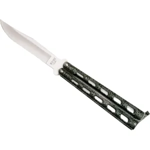 Bear & Son Silver VeinButterfly Knife 3.625" Drop Point 440A Satin Blade Zinc Handle Black