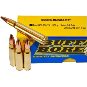 Buffalo Bore 8x57mm JS Mauser (8mm Mauser) Ammo 150 Grain Spitzer Box of 20