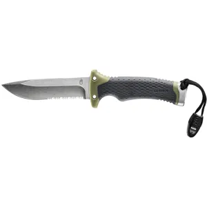 Gerber Ultimate Fixed Blade Knife 4.75" Partially Serrated Drop Point 7Cr13 Satin Blade Rubber Handle Black/Green