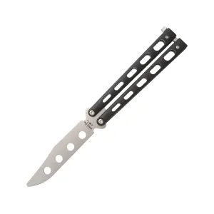 Bear & Son Butterfly Knife Trainer 5" Clip Point Carbon Satin Blade Stainless Steel Handle Black