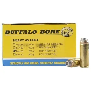 Buffalo Bore 45 Colt (Long Colt) +P Ammo 260 Grain Jacketed Hollow Point Box of 20