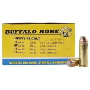 Buffalo Bore 45 Colt (Long Colt) +P Ammo 300 Grain Jacketed Flat Nose Box of 20