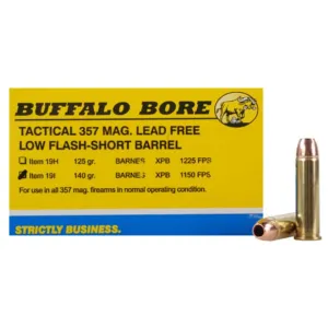 Buffalo Bore Short Barrel Low Flash 357 Magnum Ammo 140 Grain Barnes TAC-XP Solid Hollow Point Lead Free Box of 20