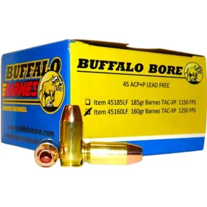 Buffalo Bore 45 ACP +P Ammo 160 Grain Barnes TAC-XP Solid Hollow Point Lead Free Box of 20