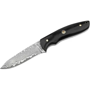 Boker Knives Vernery Fixed Blade Knife 3.58" Drop Point Damascus Blade Wood Handle Black