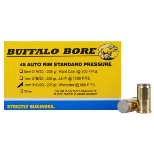 Buffalo Bore 45 Auto Rim (Not ACP) Ammo 225 Grain Wadcutter Box of 20