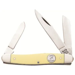 Bear & Son C347 Pocket Knife 2.875" Clip, Sheepfoot, and Pen 1095 Satin Blade Delrin Handle Yellow