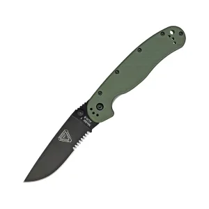Ontario RAT 1 Pocket Knife 3.6" Partially Serrated Drop Point AUS-8 Black Blade Nylon Handle OD Green