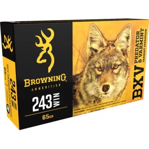 Browning BXV Varmint 243 Winchester Ammo 65 Grain Browning Rapid Expansion Matrix Tip (BXR) Polymer Tip Box of 20