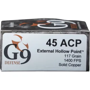 G9 Defense 45 ACP Ammo 117 Grain Fluted Lead Free Box of 20
