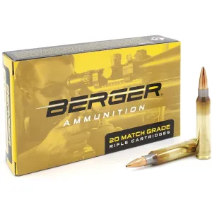 Berger Match Grade 223 Remington Ammo 73 Grain Target Jacketed Hollow Point Box of 20