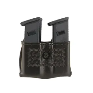 Safariland 079 Snap-On Double Magazine Pouch 2-1/4" Colt Government 380, Mustang, S&W Sigma 380, Walther PP, PPK, PPK/S Leather Basketweave Black