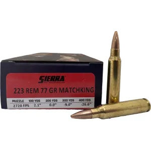Sierra MatchKing Competition Folds of Honor 223 Remington Ammo 77 Grain Jacketed Hollow Point Box of 20