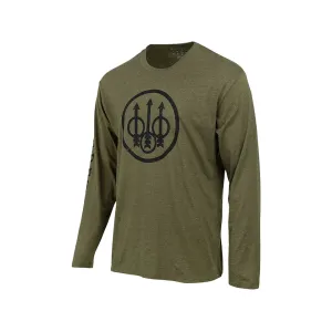 Beretta Men's Trident Logo Long Sleeve Crew Neck T Shirt Heather Military Green XL
