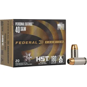 Federal Premium Personal Defense 40 S&W Ammo 180 Grain Federal HST Jacketed Hollow Point Box of 20