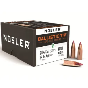 Nosler Ballistic Tip Varmint 20 Caliber (204 Diameter) Bullets 32 Grain Polymer Tip Box of 100 Lead-Free