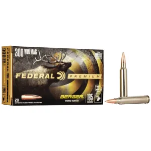 Federal Premium 300 Winchester Magnum Ammo 185 Grain Berger Hybrid Hunter Jacketed Hollow Point Case of 200 (10 Boxes of 20)