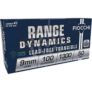 Fiocchi Shooting Dynamics 9mm Luger Ammo 100 Grain Frangible Round Nose Lead Free Box of 50