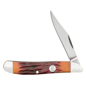 Bear & Son CRSB19 Folding Knife 2" Clip Point 1095 Satin Blade Stag Handle Red