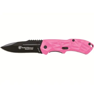 Smith & Wesson SWBLOP3SMP Assisted Opening Pocket Knife 2.5" Drop Point 4034 Black Oxide Blade Aluminum Handle Pink