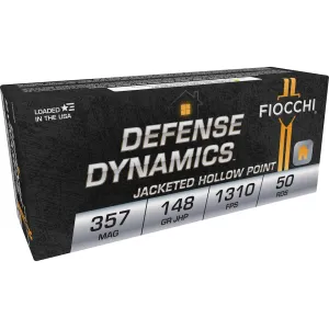 Fiocchi Defense Dynamics 357 Magnum Ammo 148 Grain Jacketed Hollow Point Box of 50