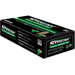 Ammo Inc. Streak Visual 45 ACP Ammo 230 Grain Green Cold Tracer Full Metal Jacket Box of 50
