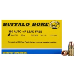Buffalo Bore 380 ACP +P Ammo 80 Grain Barnes TAC-XP Solid Hollow Point Lead Free Box of 20