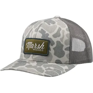 Marsh Wear Men's Script Trucker Hat Stone Mallard Camo One Size Fits Most