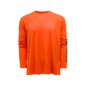 Grundens Men's Tough Sun Crew Long Sleeve Crew Neck T Shirt Red Orange Large