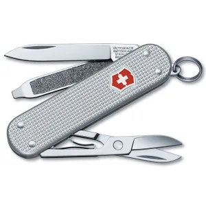 Victorinox Swiss Army Classic SD Pocket Knife 5 Function Stainless Steel Blade Ribbed Alox Aluminum Handle Silver