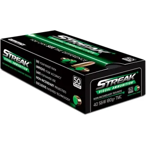 Ammo Inc. Streak Visual 40 S&W Ammo 180 Grain Green Cold Tracer Full Metal Jacket Box of 50